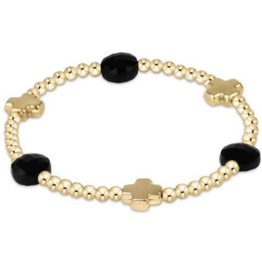 enewton 6.25" Signature Cross Admire Gold Pattern 3mm Bead Bracelet - Faceted Onyx