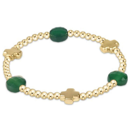 enewton 6.25" Signature Cross Admire Gold Pattern 3mm Bead Bracelet - Green Onyx