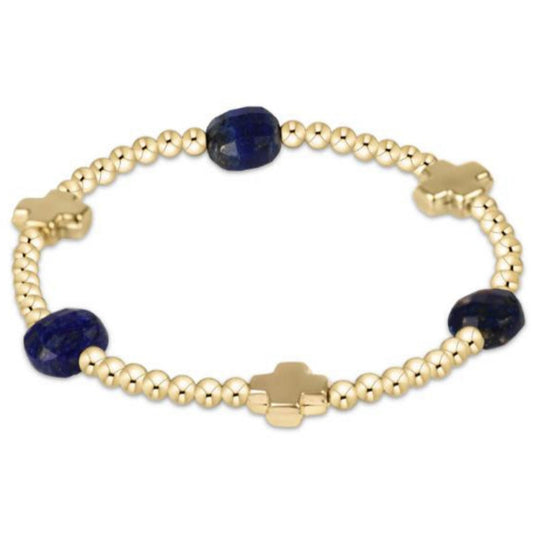 enewton 6.25" Signature Cross Admire Gold Pattern 3mm Bead Bracelet - Lapis
