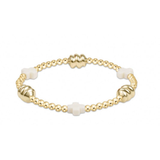 enewton 6.25" Signature Cross Admire Gold Pattern 3mm Bead Bracelet - Off-White