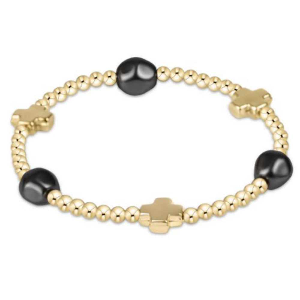 enewton 6.25" Signature Cross Admire Gold Pattern 3mm Bead Bracelet - Pearl - Dark Grey *RETIRED*