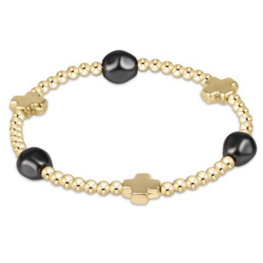 enewton 6.25" Signature Cross Admire Gold Pattern 3mm Bead Bracelet - Pearl - Dark Grey