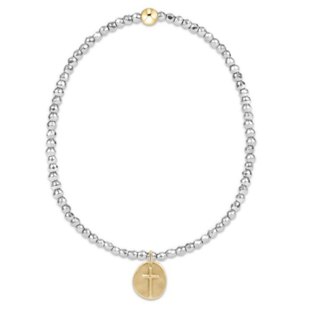 enewton 7.25" extends Silver Faceted Hematite 2mm Bead Bracelet - Inspire Small Gold Charm