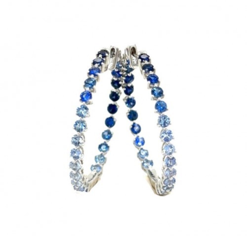 Lisa Nik Rainbow 18k Ombre Blue Sapphire Hoop Earrings