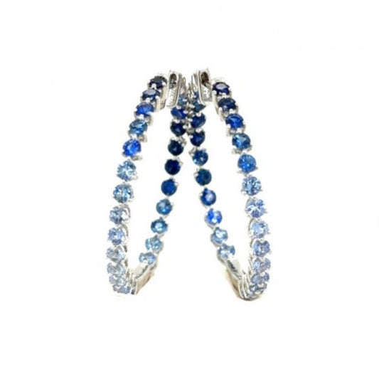 Lisa Nik Rainbow 18k Ombre Blue Sapphire Hoop Earrings