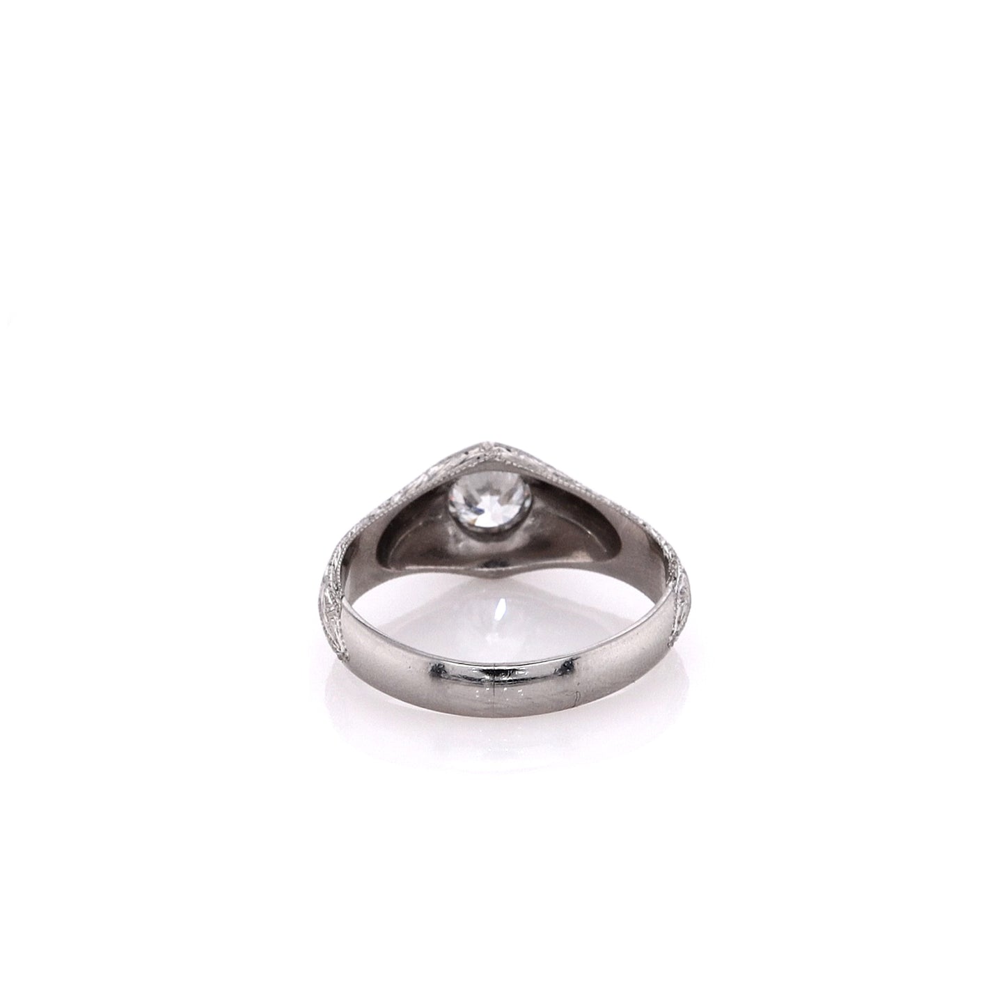 Estate Platinum Old European Cut Diamonds 8 Prong Belcher Style Hand Engraved Ring