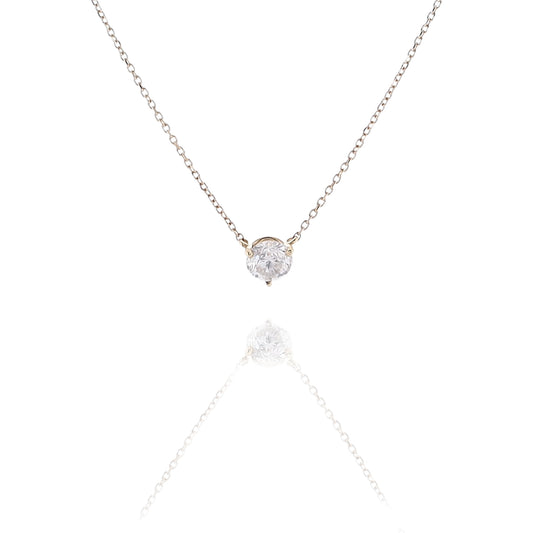 Estate 14 Karat Yellow Gold Stationary Solitaire Diamond Pendant Necklace