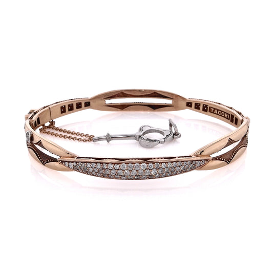Estate Tacori 18 Karat Rose Gold Hinged Diamond Bangle Bracelet