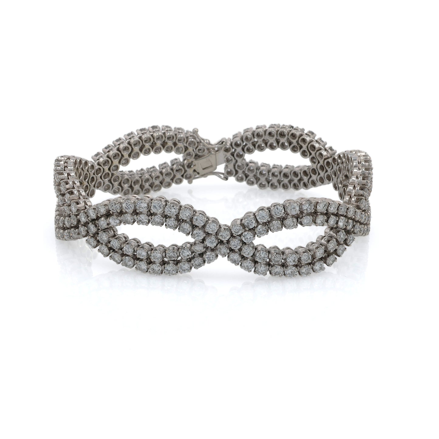 Estate 18k White Gold Diamond Wave Design 7.25" Bracelet