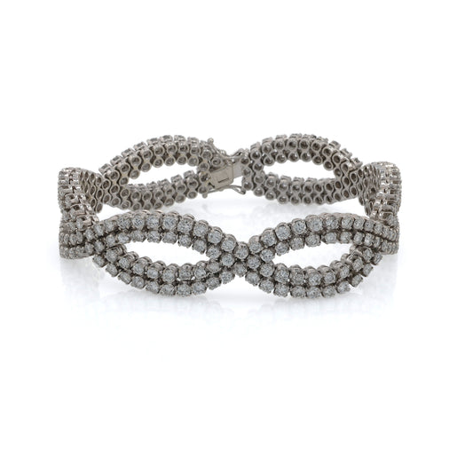 Estate 18k White Gold Diamond Wave Design 7.25" Bracelet