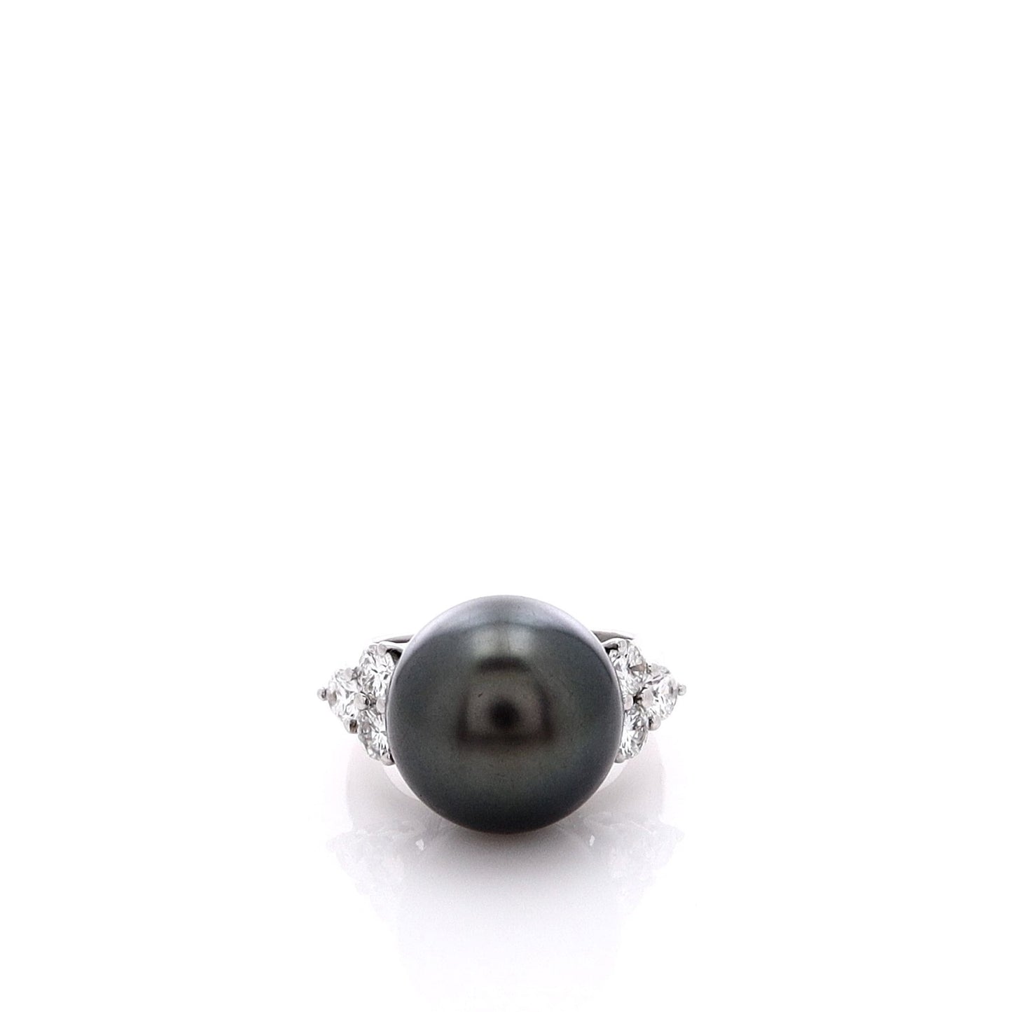 Estate 18k White Gold Diamond 13mm Grey Tahitian Pearl Ring