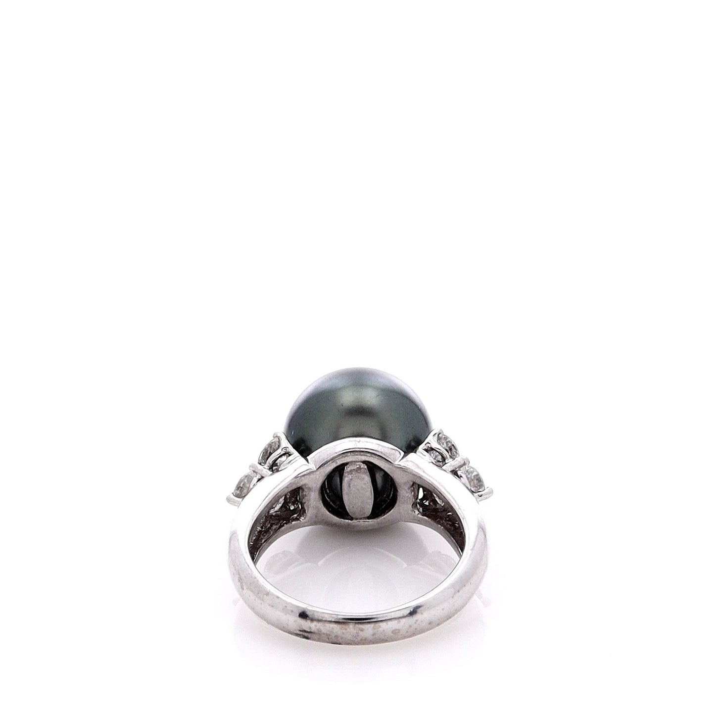 Estate 18k White Gold Diamond 13mm Grey Tahitian Pearl Ring