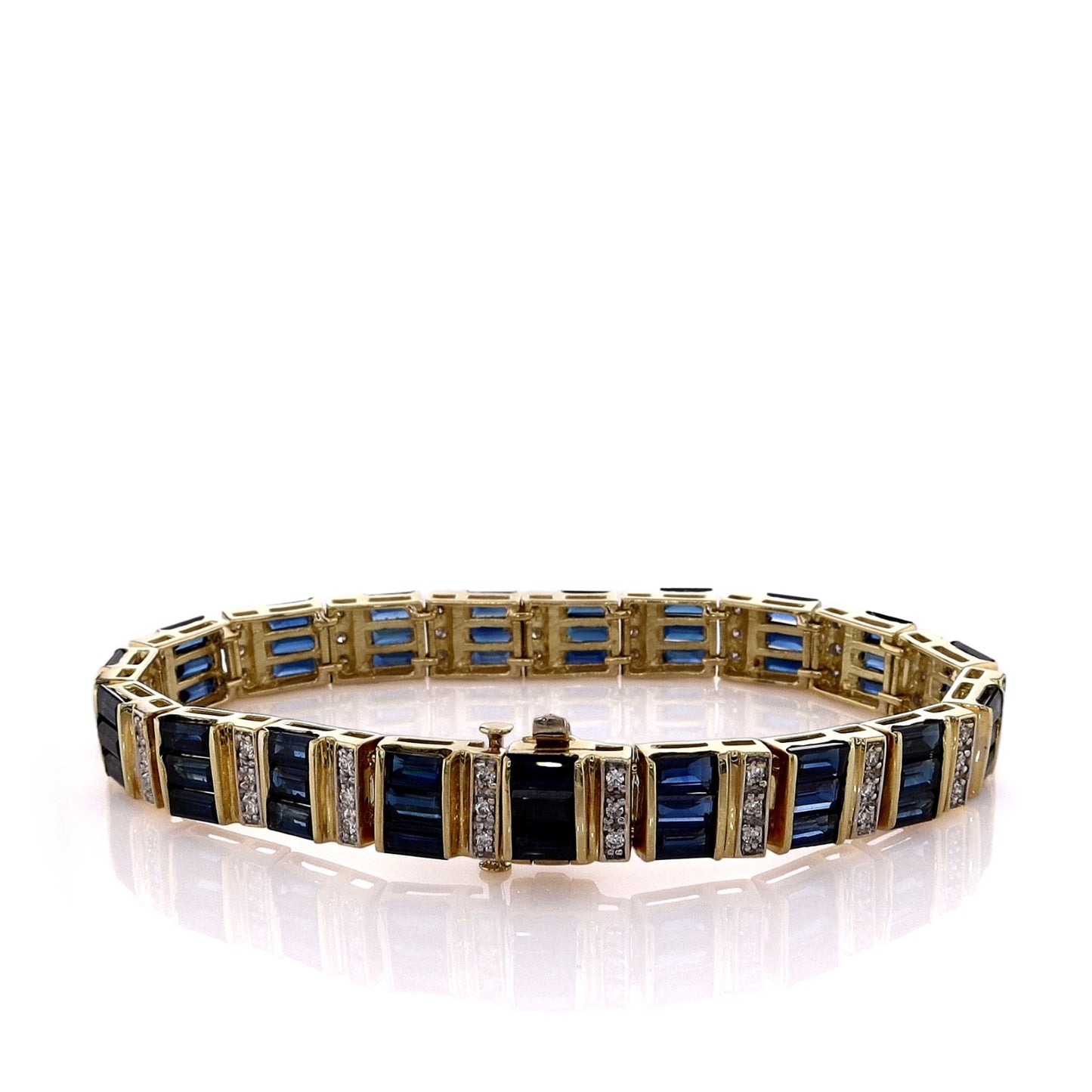 Estate 18K Yellow Gold 6.75" Sapphire and Diamond Bracelet