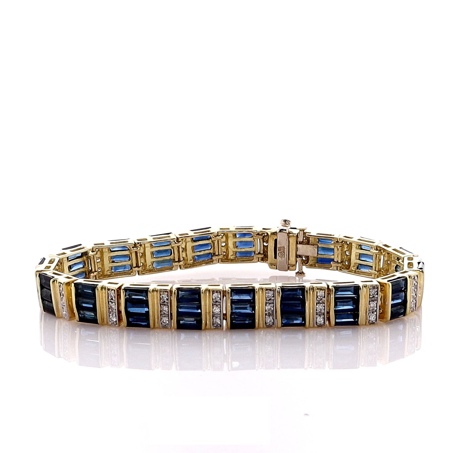 Estate 18 Karat Yellow Gold Diamond and Sapphire Bracelet