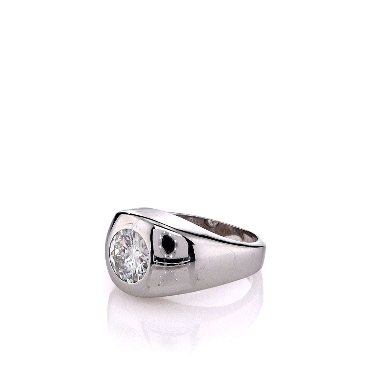 Estate 14k White Gold Gents Domed Bezel-Set Diamond Ring
