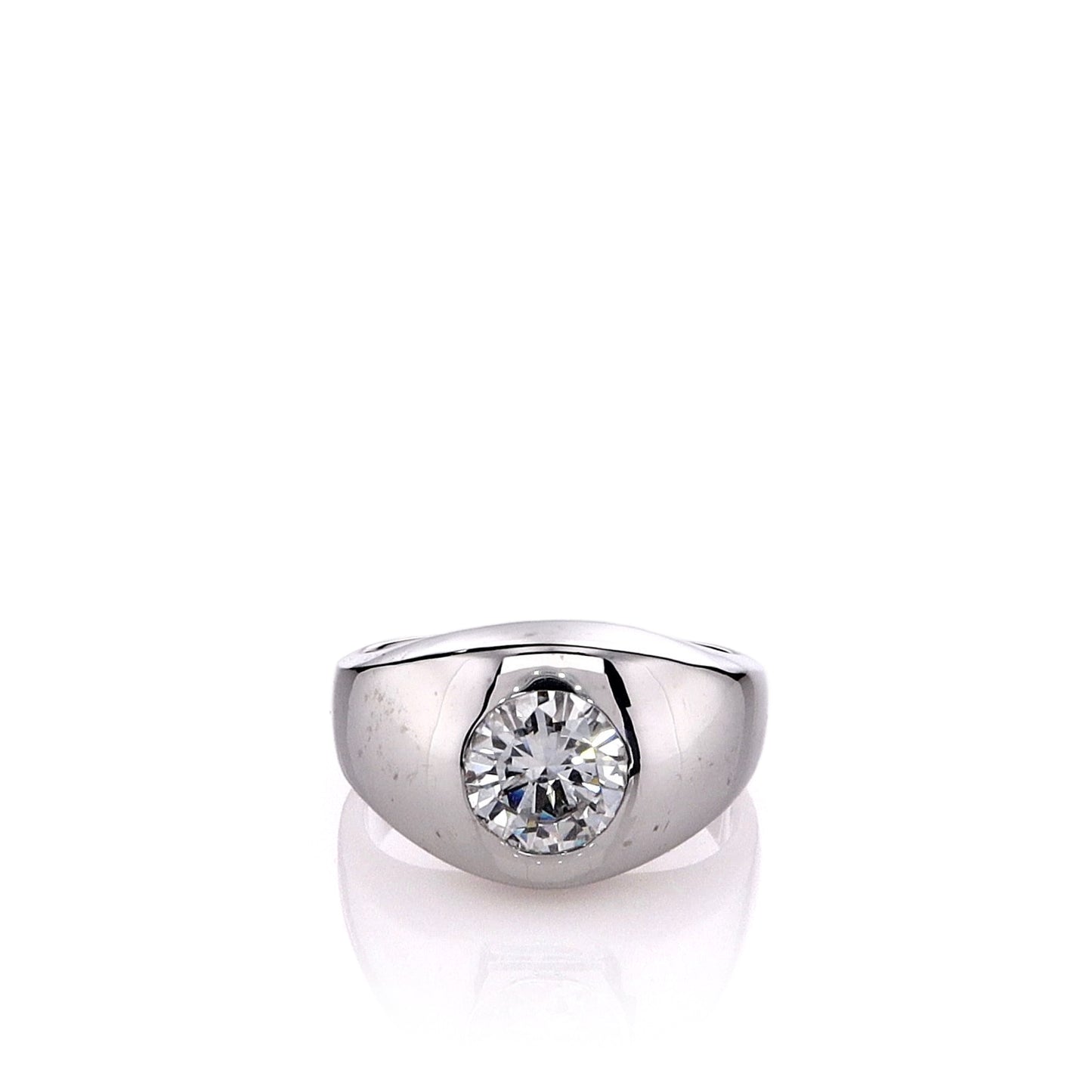 Estate 14k White Gold Gents Domed Bezel-Set Diamond Ring