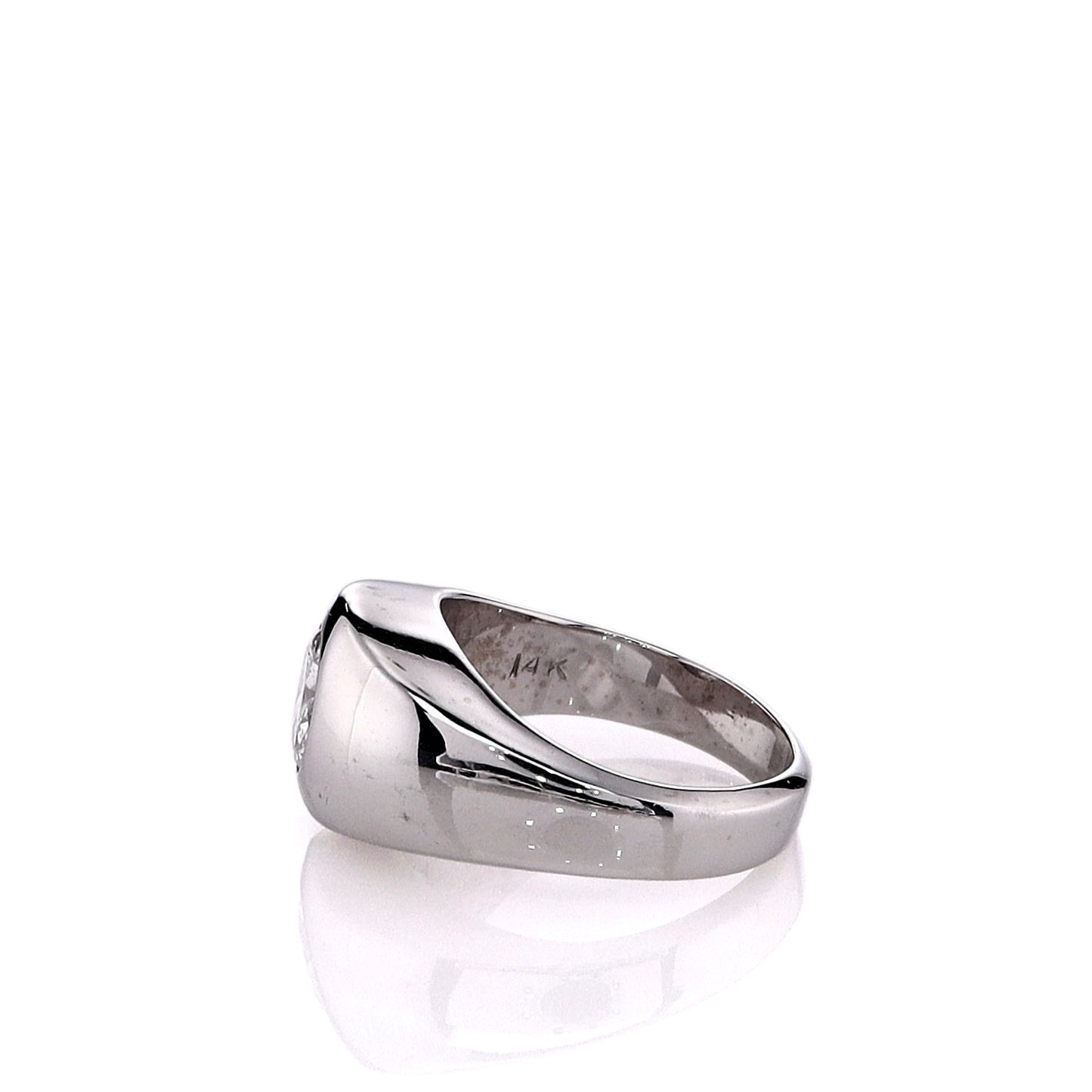 Estate 14k White Gold Gents Domed Bezel-Set Diamond Ring