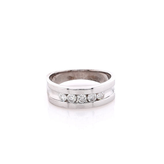 Estate 14k White Gold Center Groove Wedding Band