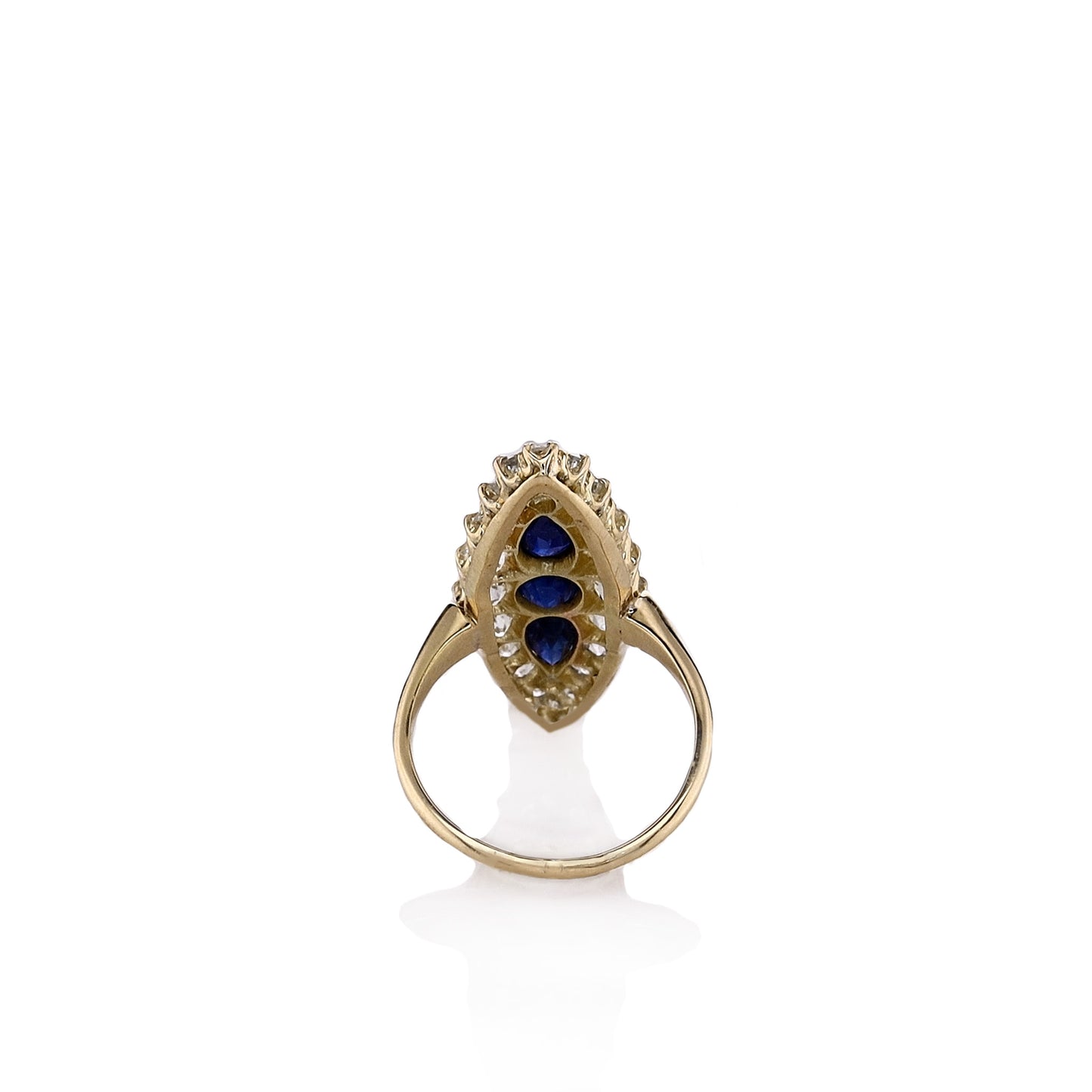 Estate 14k Yellow Gold Sapphire and Diamond Navette Ring