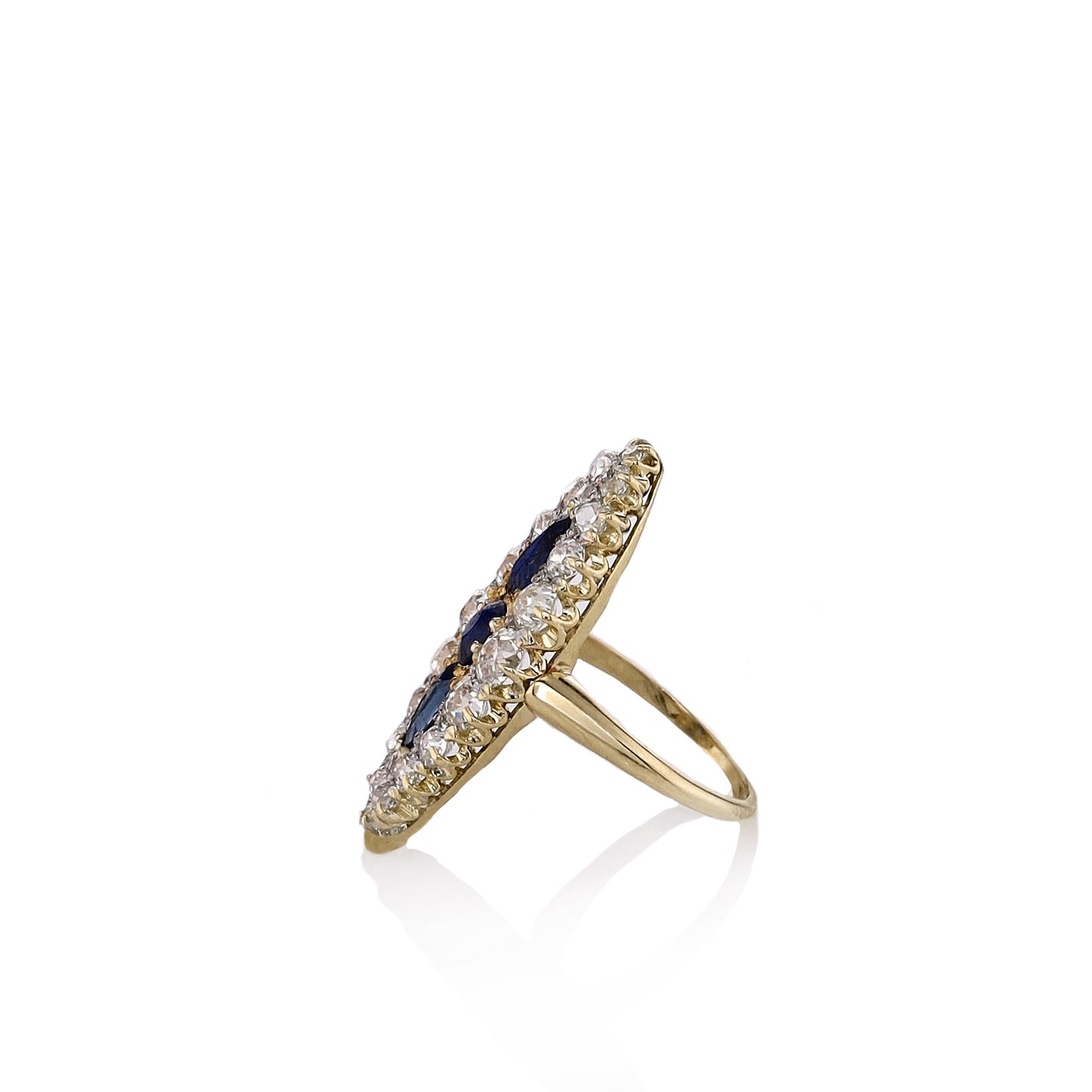 Estate 14k Yellow Gold Sapphire and Diamond Navette Ring