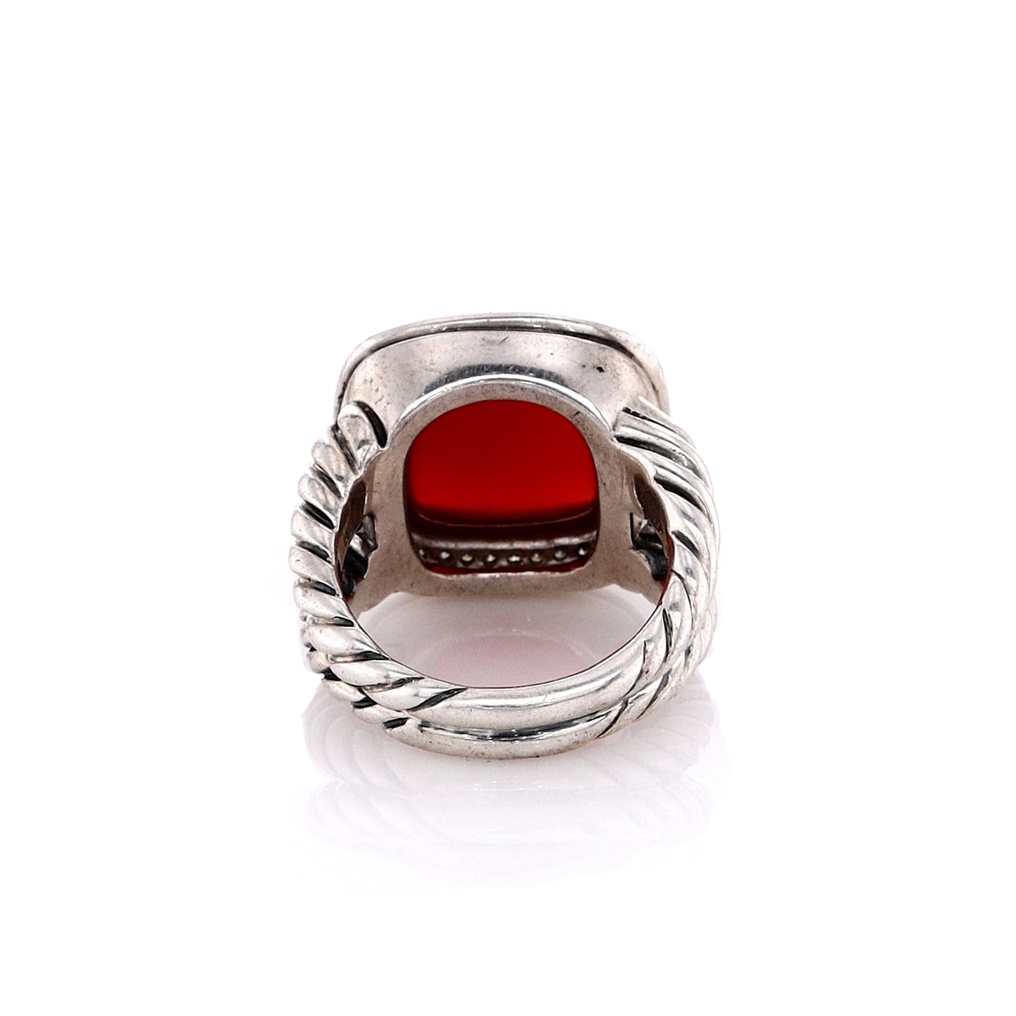 Estate David Yurman Sterling Silver Cabochon Carnelian Diamond Split Shank Ring