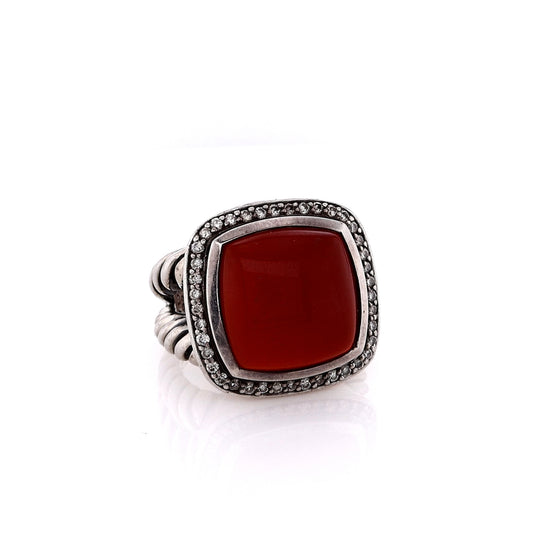 Estate David Yurman Sterling Silver Cabochon Carnelian Diamond Split Shank Ring