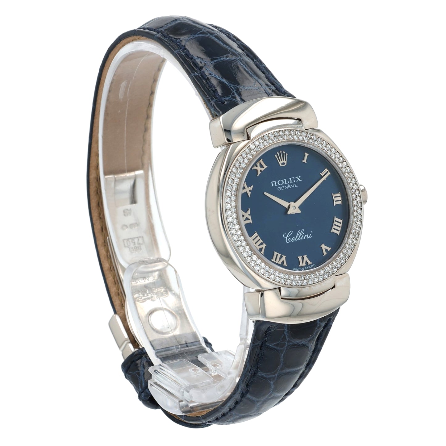 Estate Rolex 18k White Gold 26mm Ladies' Cellini Cellissima Blue Roman Dial 6671 With Box & Paper C.2003