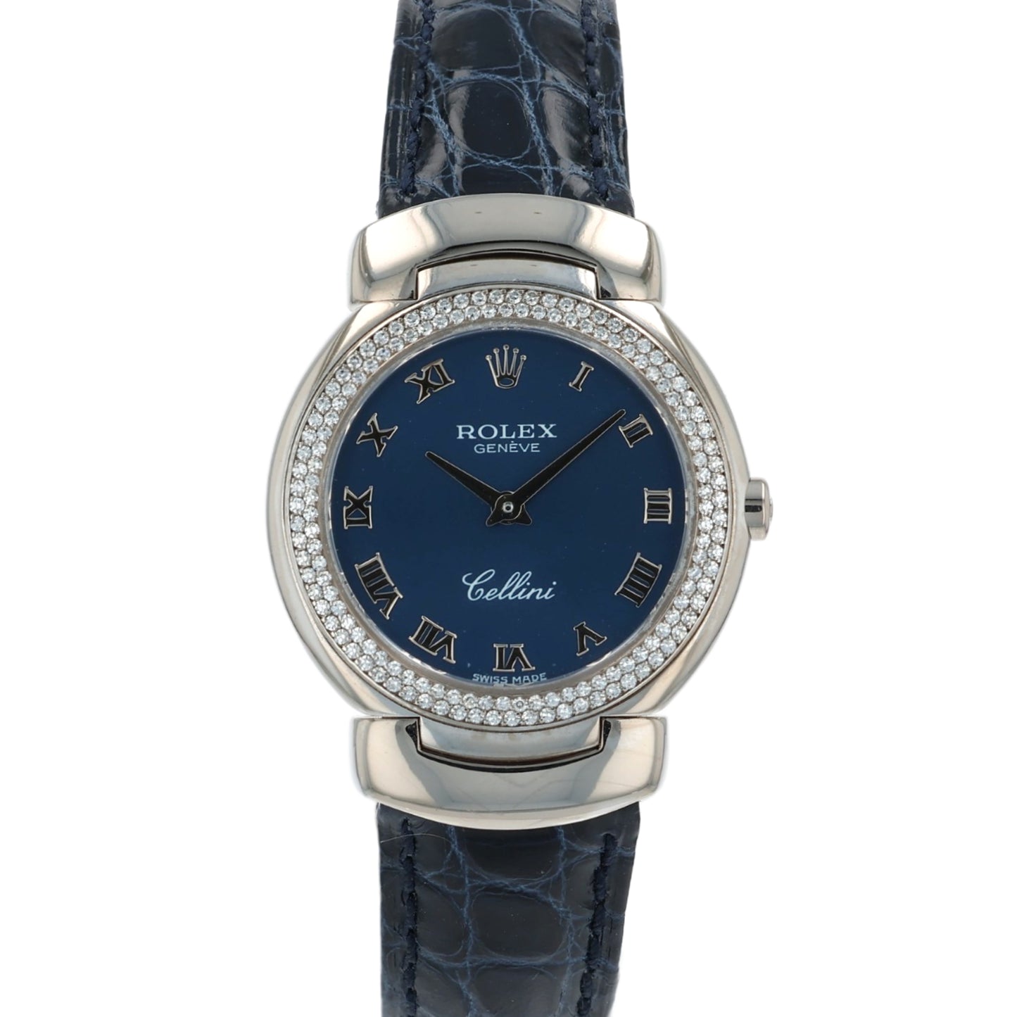 Estate Rolex 18k White Gold 26mm Ladies' Cellini Cellissima Blue Roman Dial 6671 With Box & Paper C.2003
