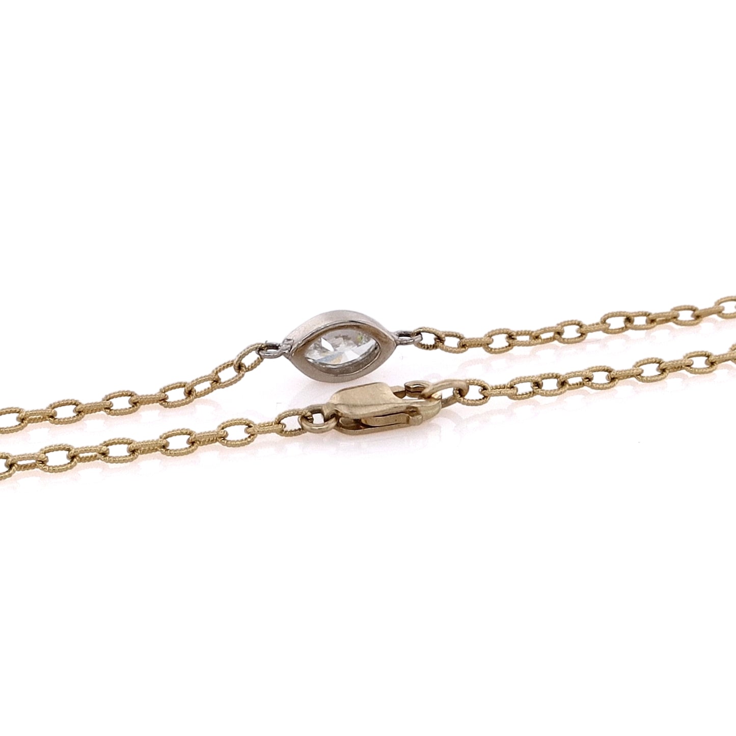 Estate 14 Karat Two-Tone Gold Textured Oval Link Diamond Bracelet