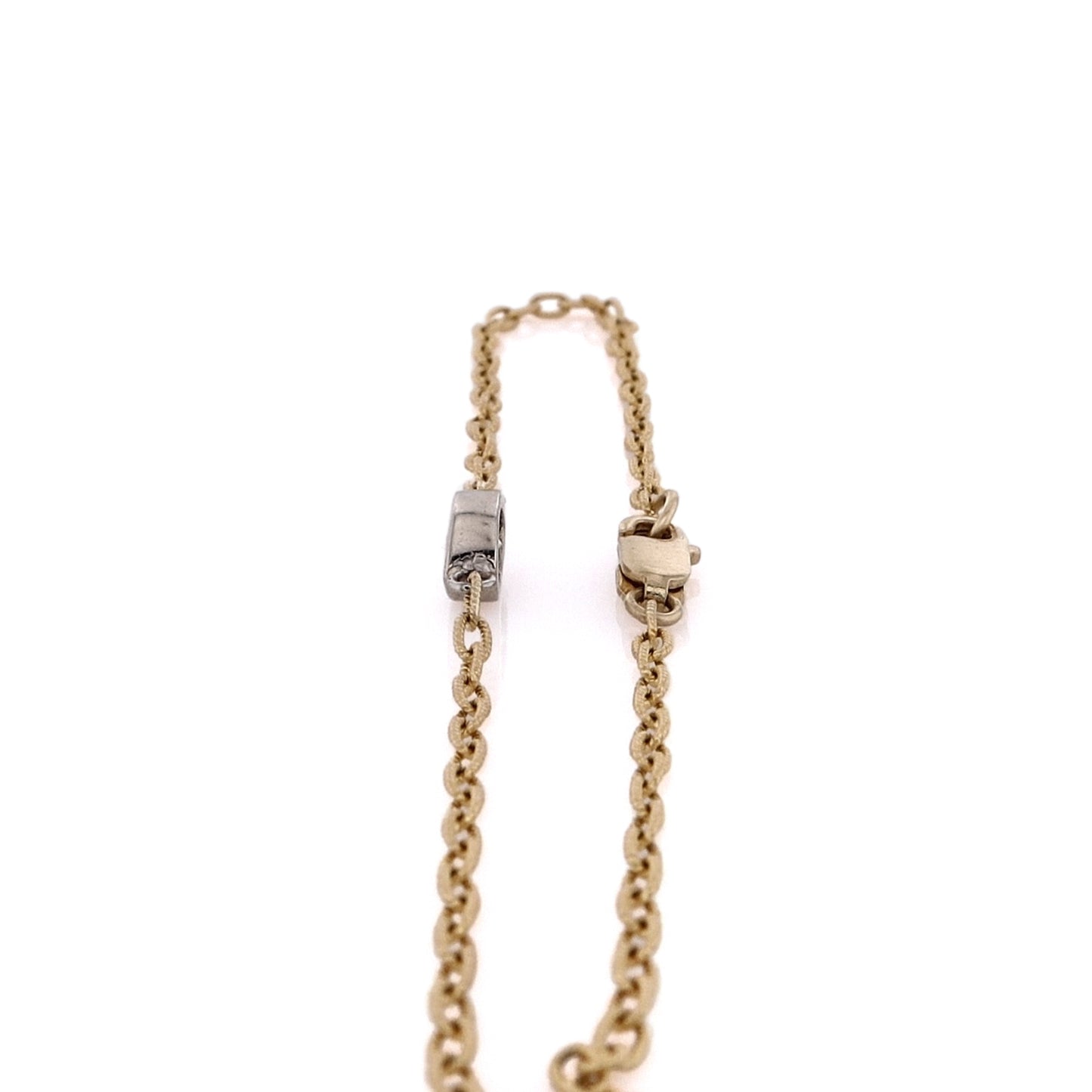 Estate 14 Karat Two-Tone Gold Textured Oval Link Diamond Bracelet