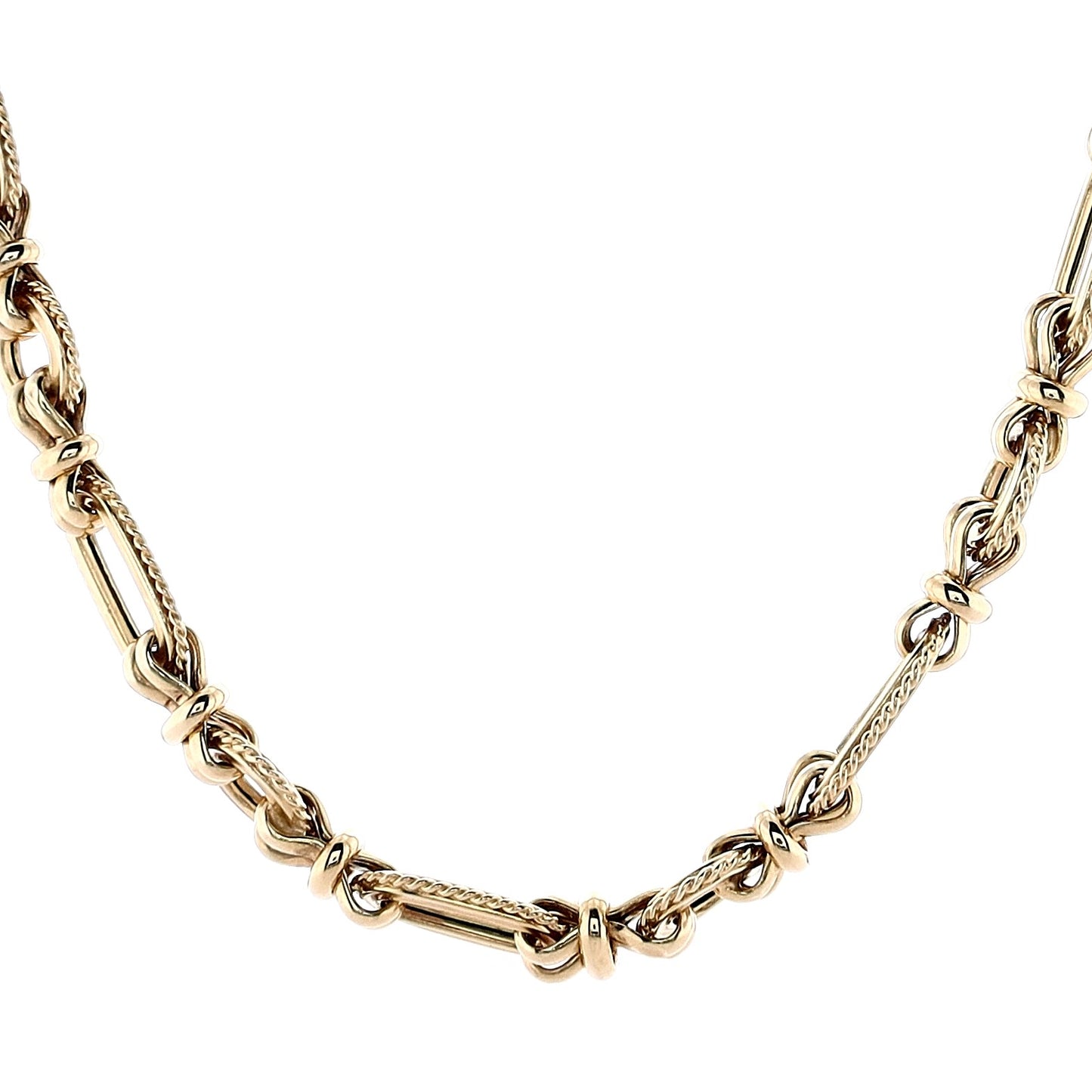 Estate 14 Karat Yellow Gold Round and Oval Twisted Edge Link Design 17" Necklace
