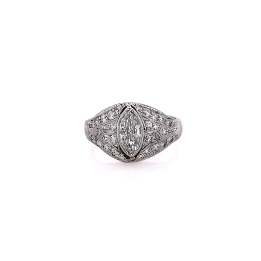 Estate Platinum and 14 Karat White Gold Diamond Ring