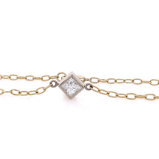 Estate 14 Karat Two-Tone Diamond Small Oval Link Bracelet