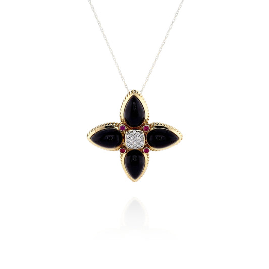 Estate David Yurman 18k Yellow Gold Quatrefoil Multi-Gemstone and Diamond Enhancer Pendant