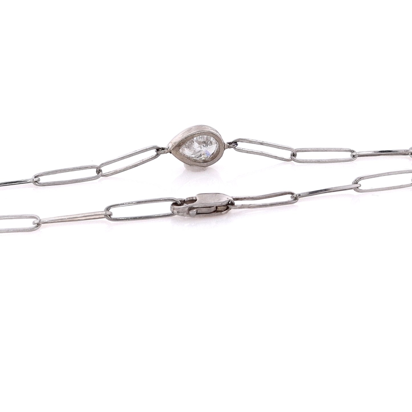 Estate 14 Karat White Gold Diamond Oblong Link Bracelet