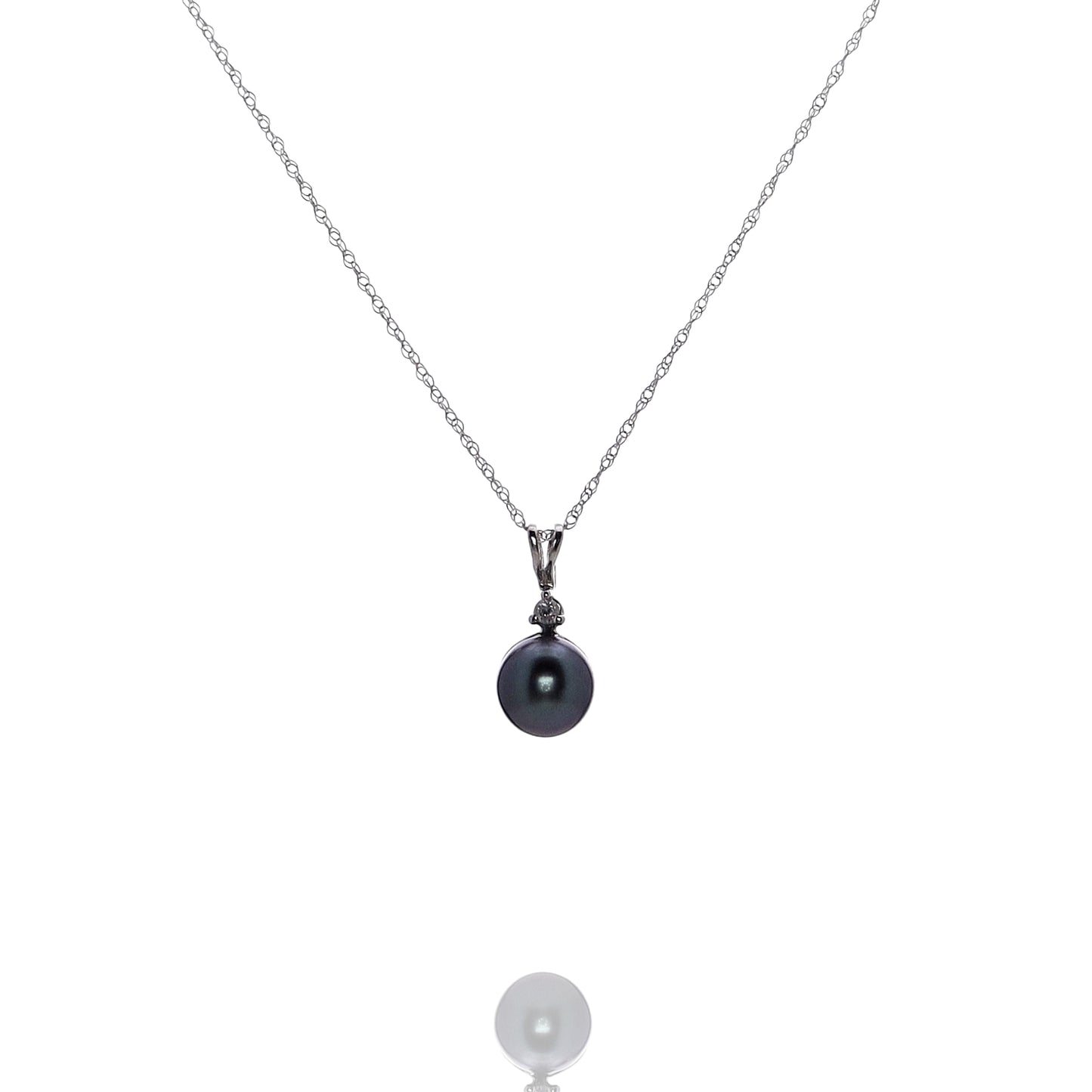 Estate 14k White Gold Gray Tahitian Pearl and Diamond Pendant Necklace