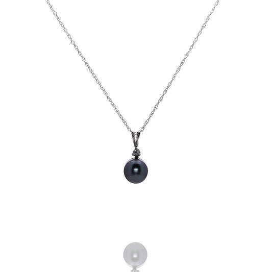Estate 14k White Gold Gray Tahitian Pearl and Diamond Pendant Necklace