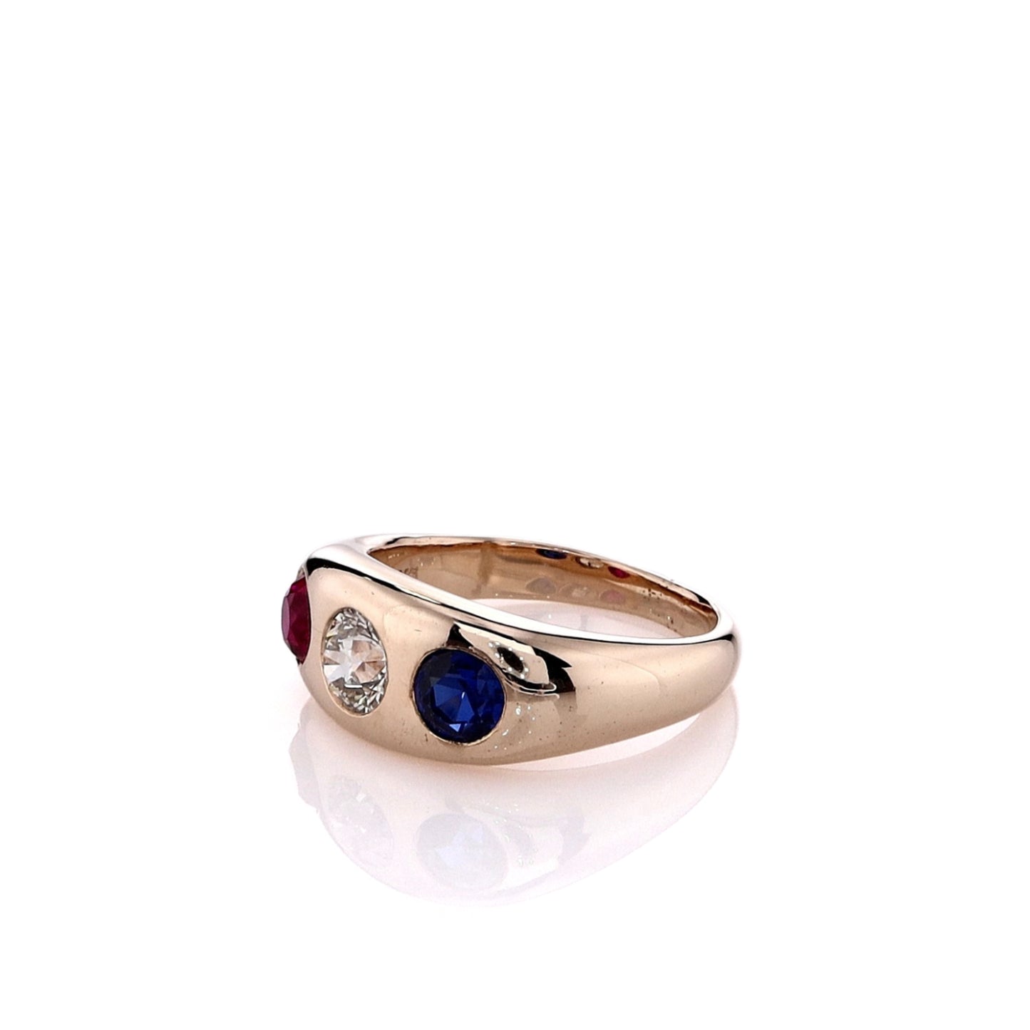 Estate 14k Yellow Gold Gent's Diamond and Synthetic Ruby and Sapphire Design Ring