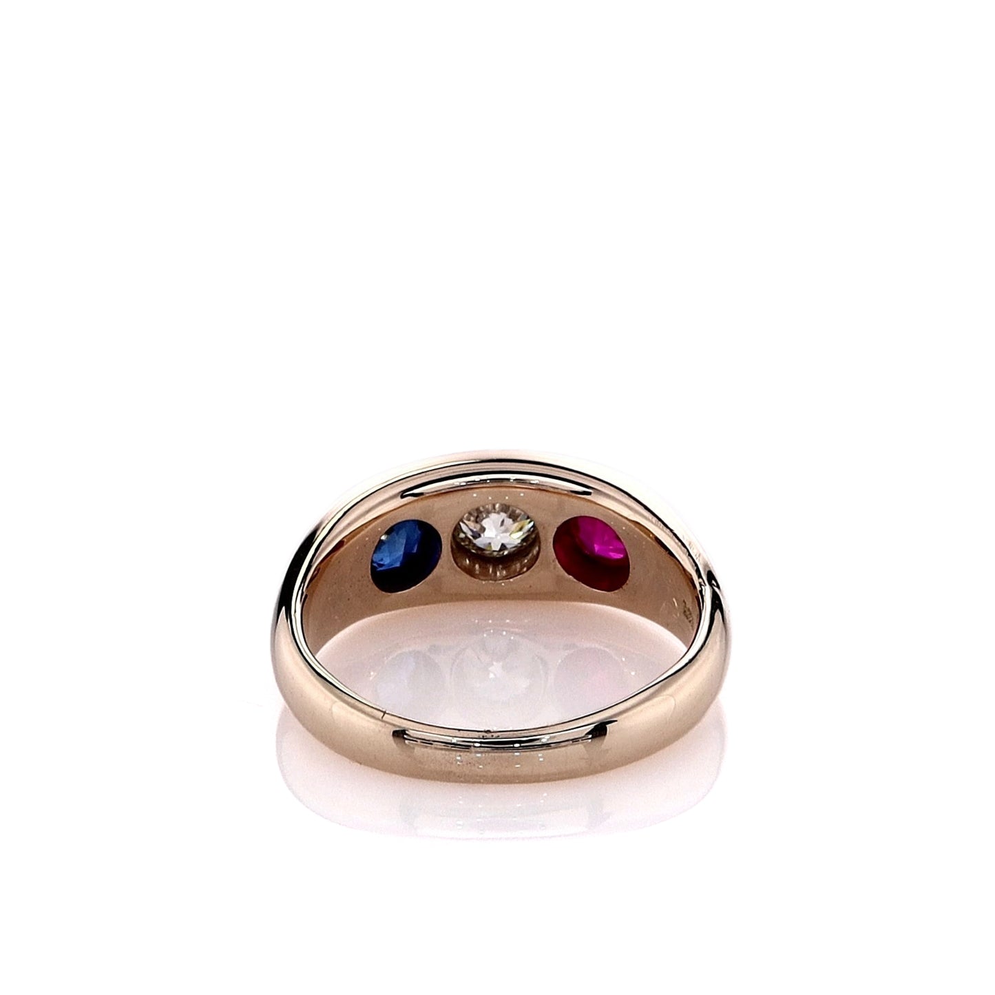 Estate 14k Yellow Gold Gent's Diamond and Synthetic Ruby and Sapphire Design Ring