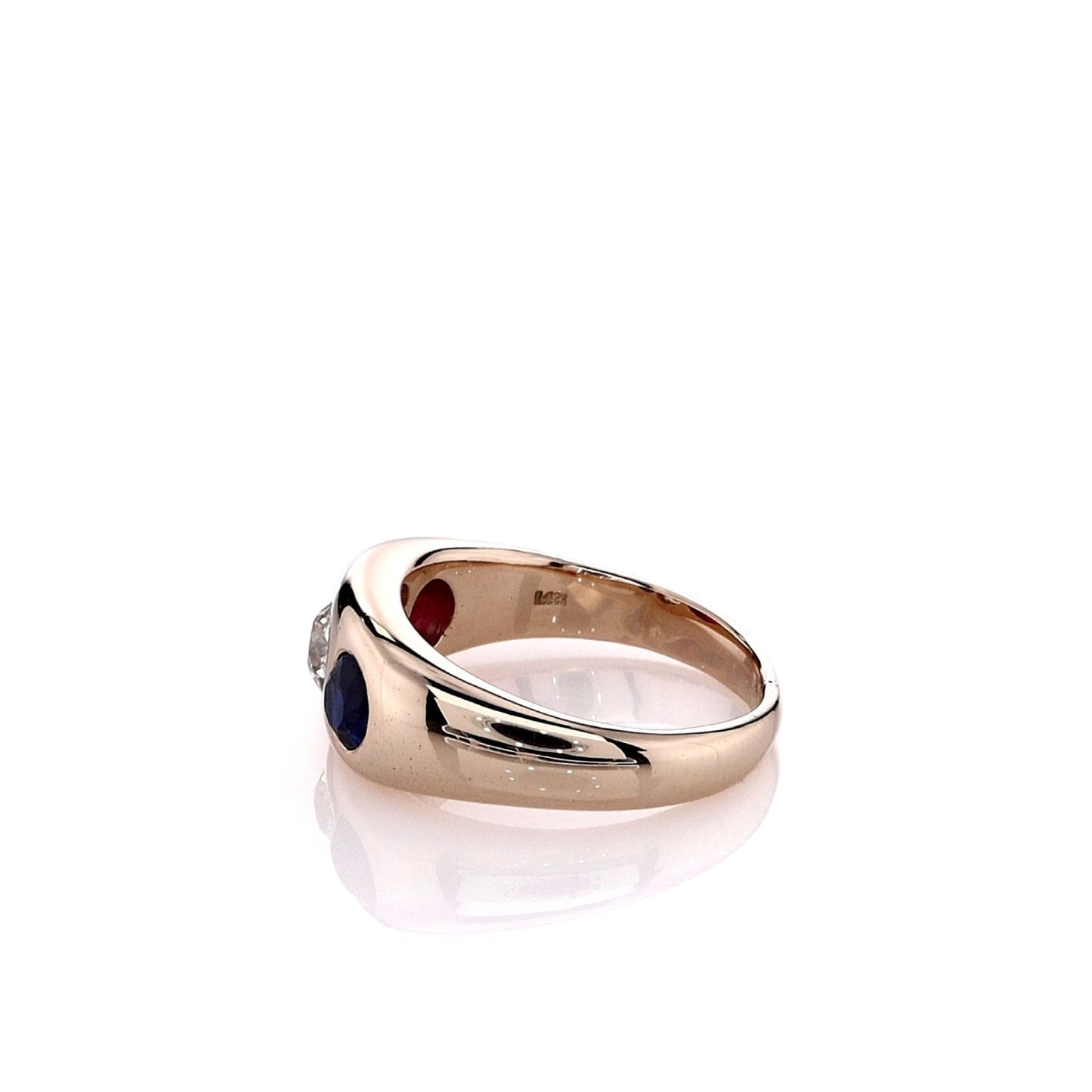Estate 14k Yellow Gold Gent's Diamond and Synthetic Ruby and Sapphire Design Ring