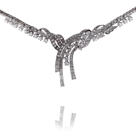 Estate Platinum Waterfall Design Diamond Necklace
