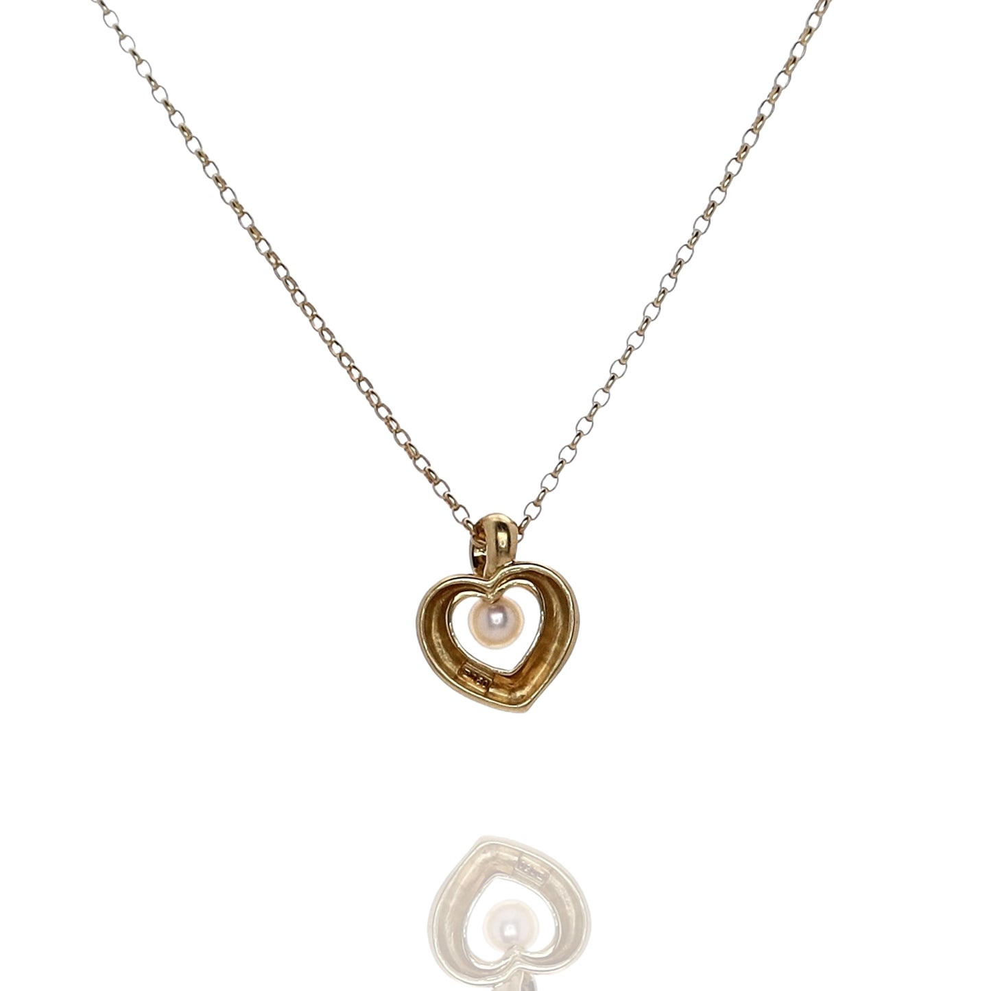 Estate Mikimoto 18k Yellow Gold Akoya Pearl Heart Pendant Necklace
