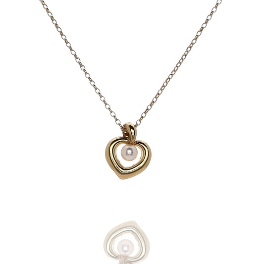 Estate Mikimoto 18k Yellow Gold Akoya Pearl Heart Pendant Necklace
