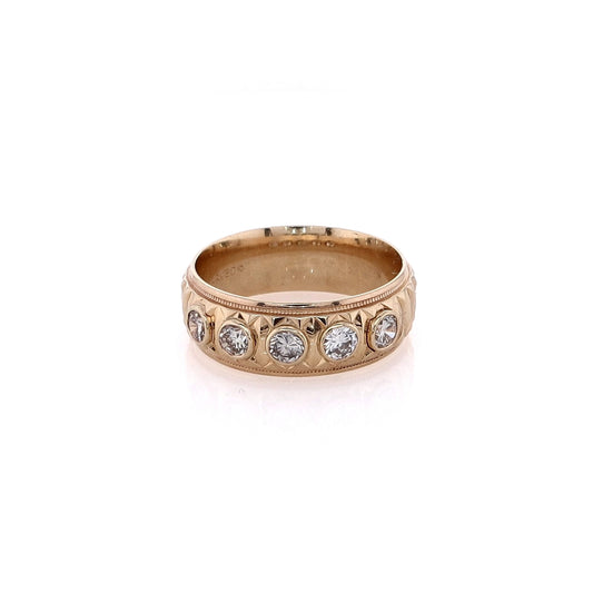 Estate 14 Karat Yellow Gold Bezel Set Diamond Band