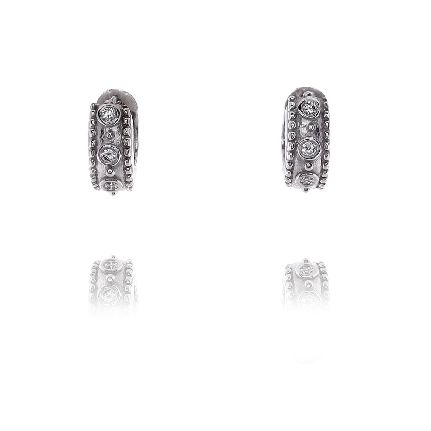 Estate 14 Karat White Gold Diamond Huggie Hoop Earrings