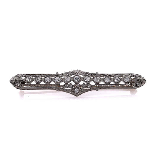 Estate Platinum and 14 Karat White Gold Milgrain Diamond Pin