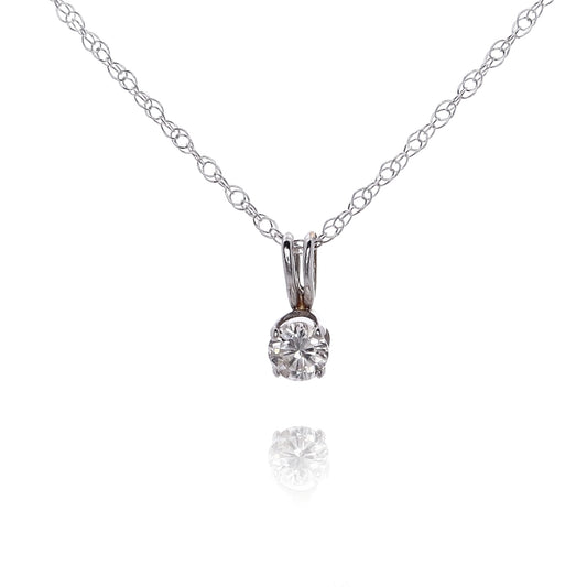Estate 14 Karat White Gold Solitaire Diamond Pendant Necklace