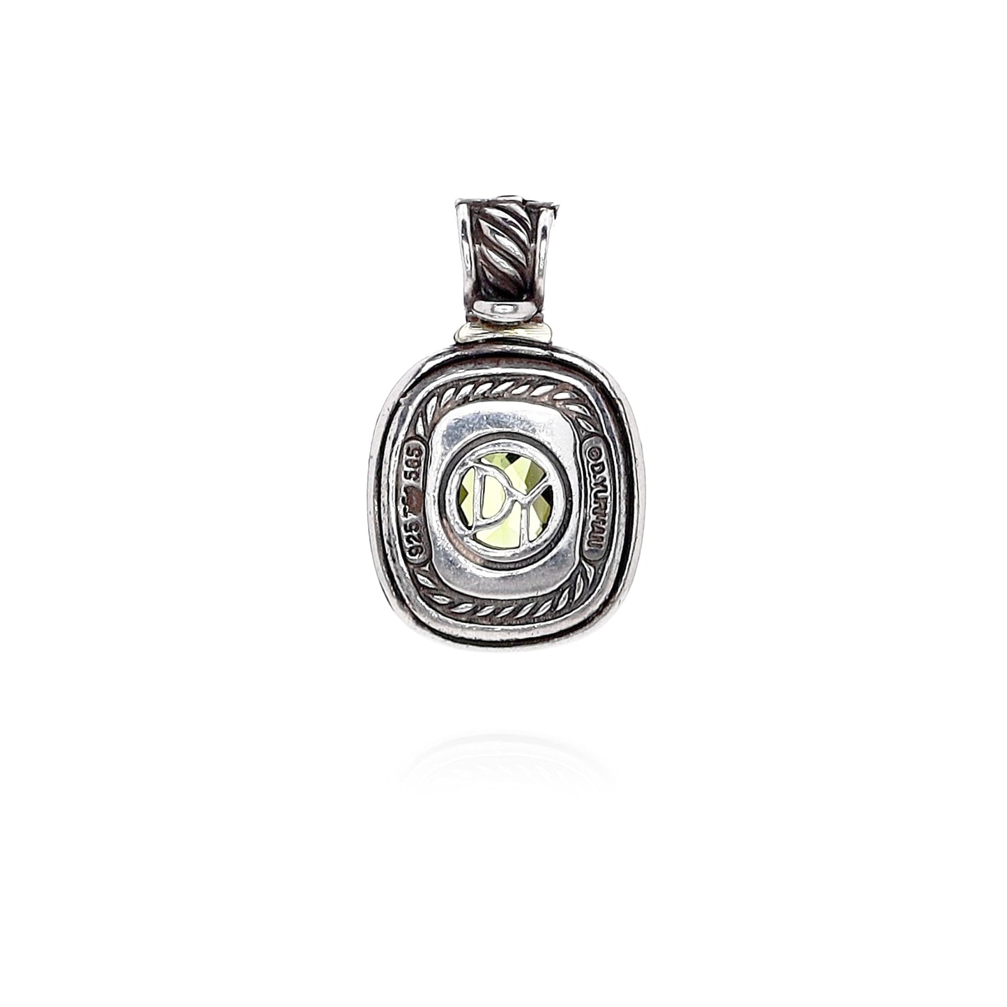 Estate David Yurman Sterling Silver Cushion Peridot Enhancer Pendant *No Chain*