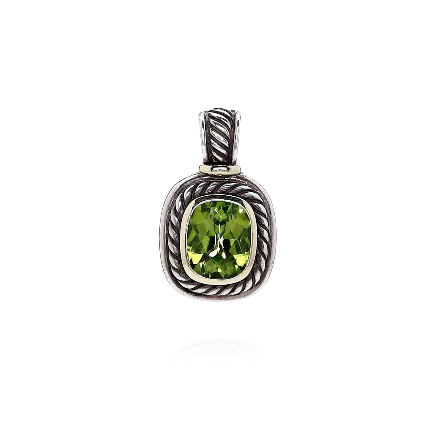 Estate David Yurman Sterling Silver Cushion Peridot Enhancer Pendant *No Chain*