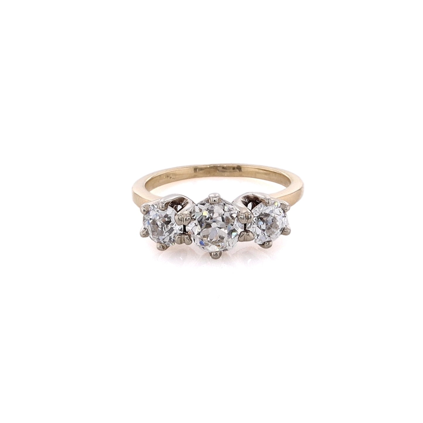 Estate 14 Karat White and Yellow Gold Three Across Diamond Ring